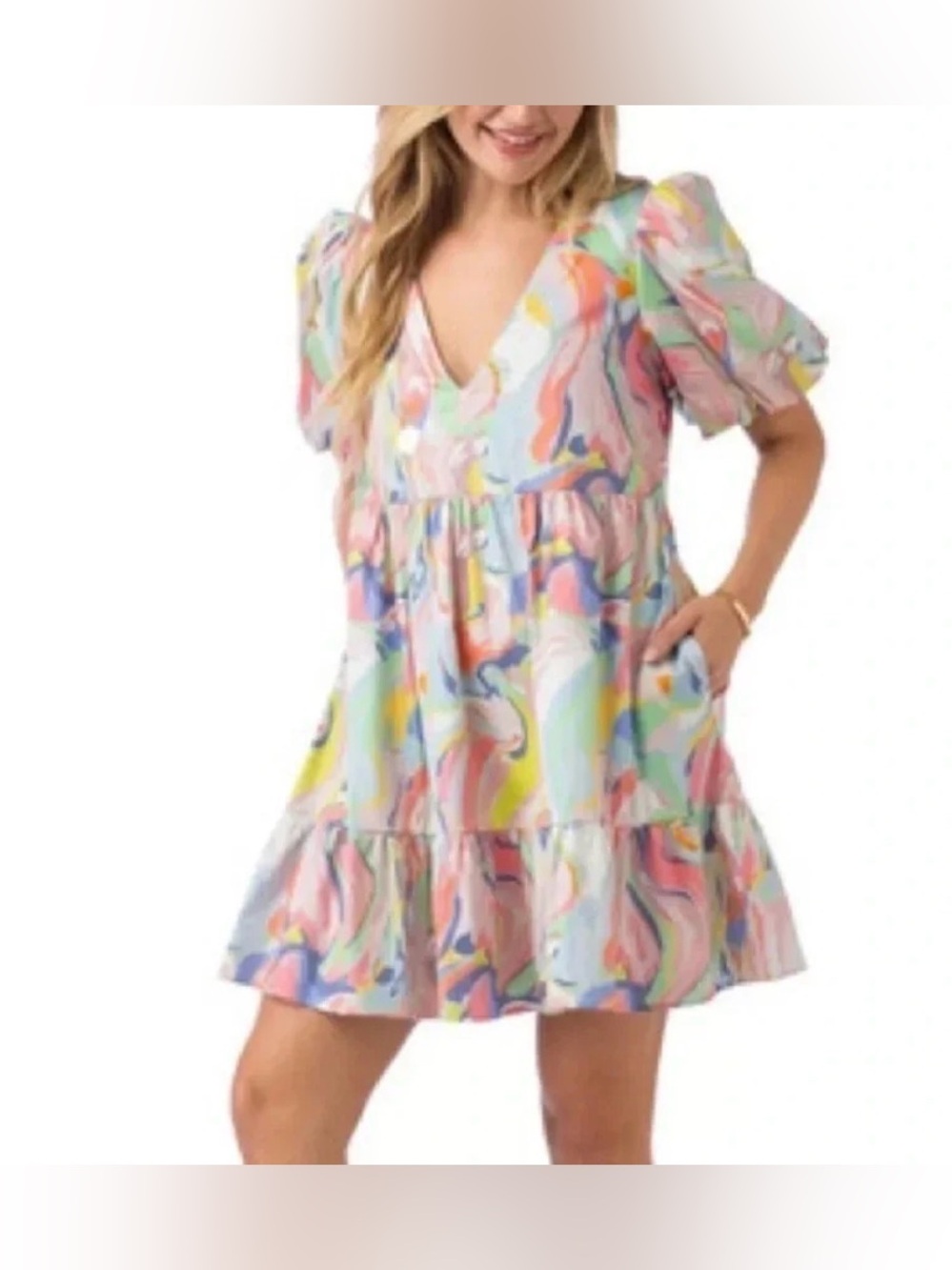 Crosby by Mollie Burch Izzy Dress Palm Beach Marble Multi Color Size S